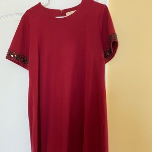 Michael Kors short sleeve red knit dress with beaded sleeves XL